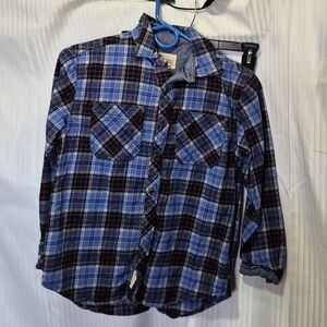 Weatherproof Boy's M 10-12 Blue and Black Plaid Button-Down Shirt